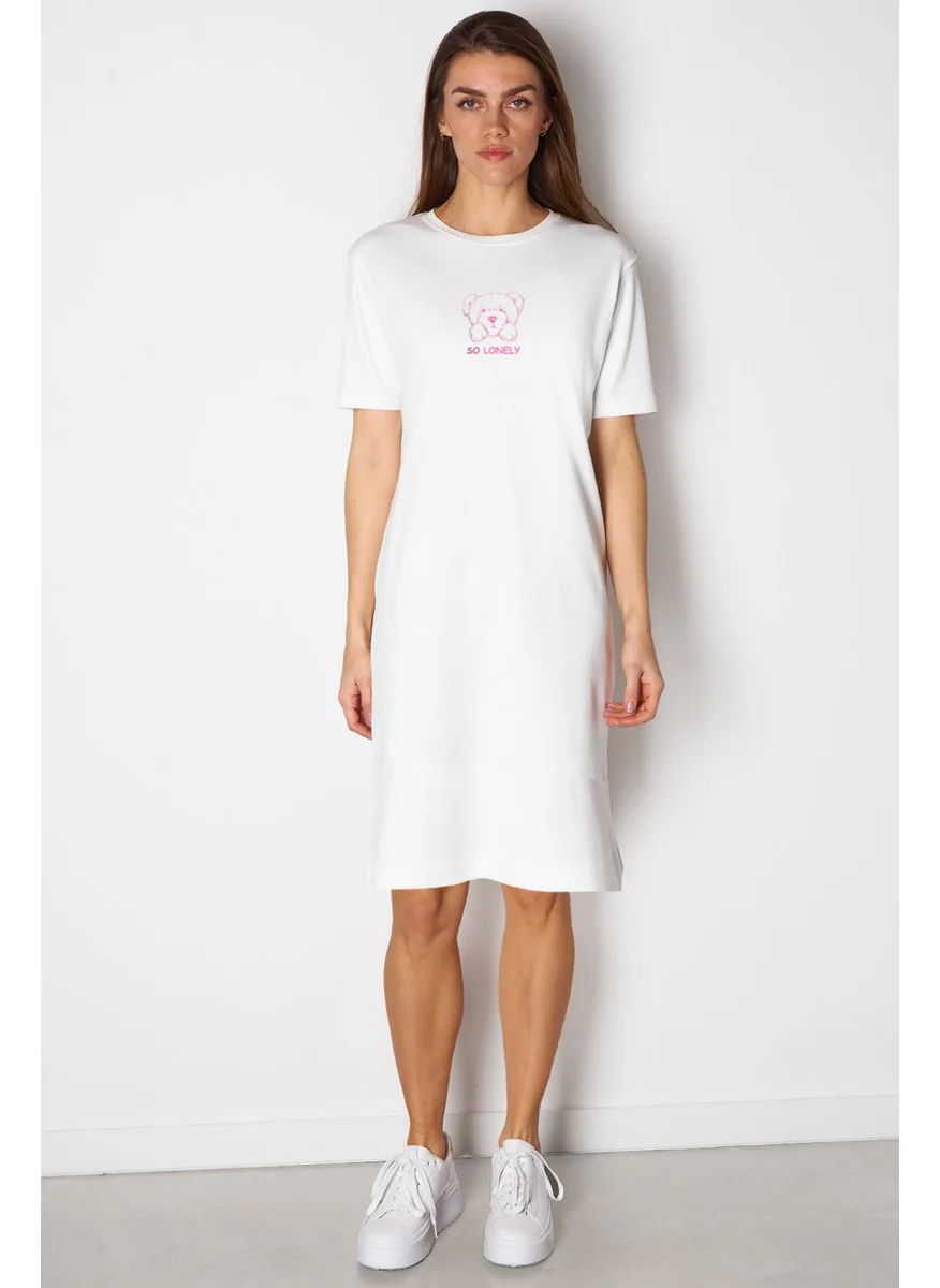 Rock&Roll Solo Teddy White Short Sleeve Above Knee Mid Length Cotton Dress