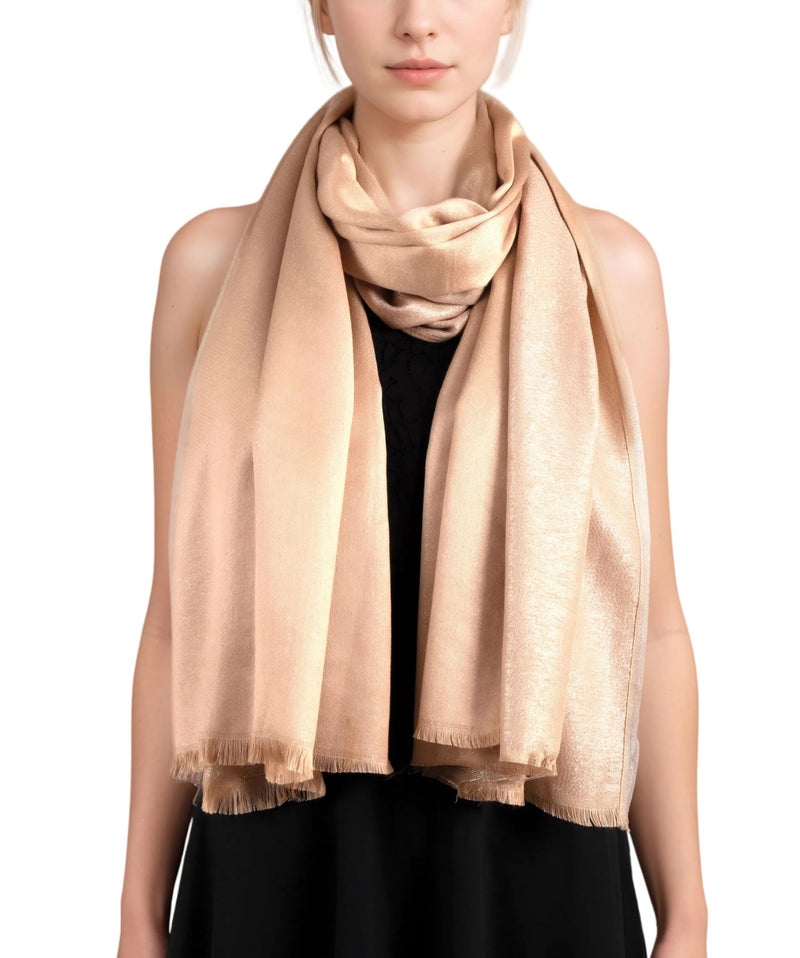 Achillea Soft Silky Solid Pashmina Shawl Wrap Scarf for Wedding Bridesmaid Evening Dress … (Metallic Champagne) - Image 1