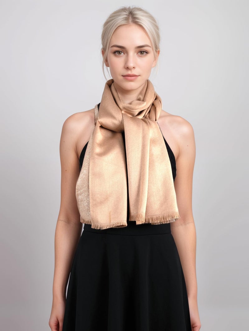 Achillea Soft Silky Solid Pashmina Shawl Wrap Scarf for Wedding Bridesmaid Evening Dress … (Metallic Champagne) - Image 5