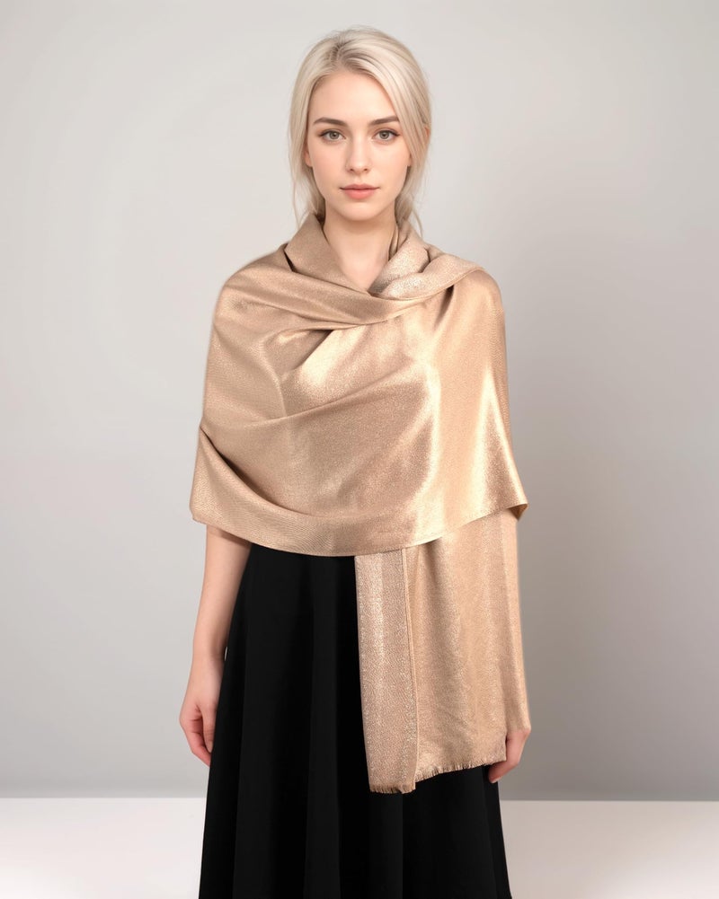 Achillea Soft Silky Solid Pashmina Shawl Wrap Scarf for Wedding Bridesmaid Evening Dress … (Metallic Champagne) - Image 3