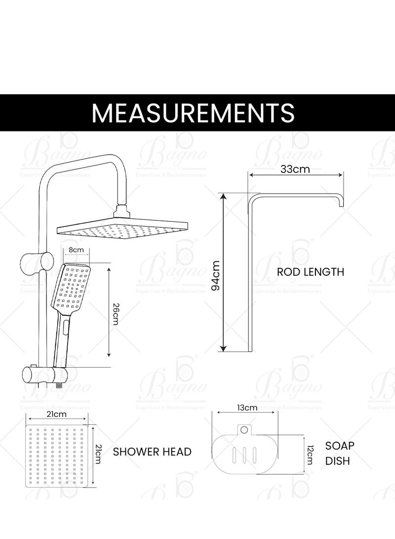 B BAGNO Shower Kit 85-4C with diverter, 210MM shower head, With 15° Rotation Angle / 260MM hand shower Rainfall shower - Image 3