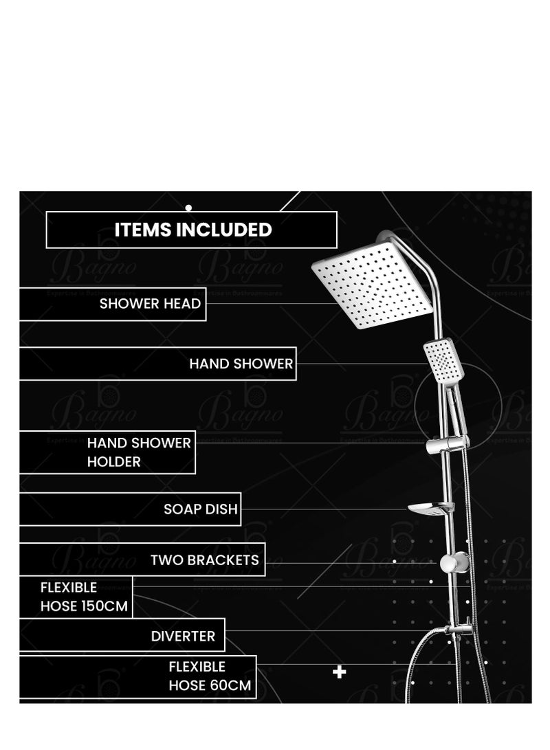 B BAGNO Shower Kit 85-4C with diverter, 210MM shower head, With 15° Rotation Angle / 260MM hand shower Rainfall shower - Image 5