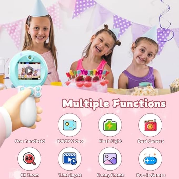 KIDS CAMERA TOY FOR GIRLS AGE 3-9, MAGIC WAND WITH BOW HANDHELD CAMERA, PORTABLE 1080P HD VIDEO SELFIE DIGITAL CAMERA WITH 32GB SD CARD, CHRISTMAS BIRTHDAY GIFTS FOR TODDLER - Image 5