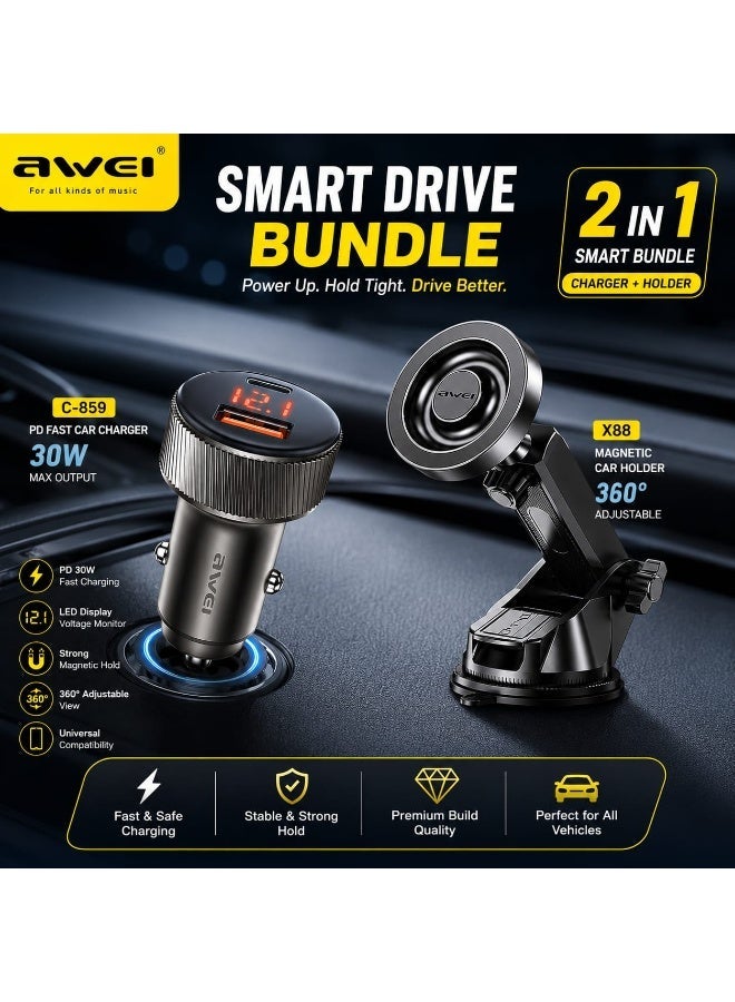 Awei Limited Time Bundle – Magnetic Phone Holder + 30W PD Car Charger + FREE Car Charger Gift - Image 1