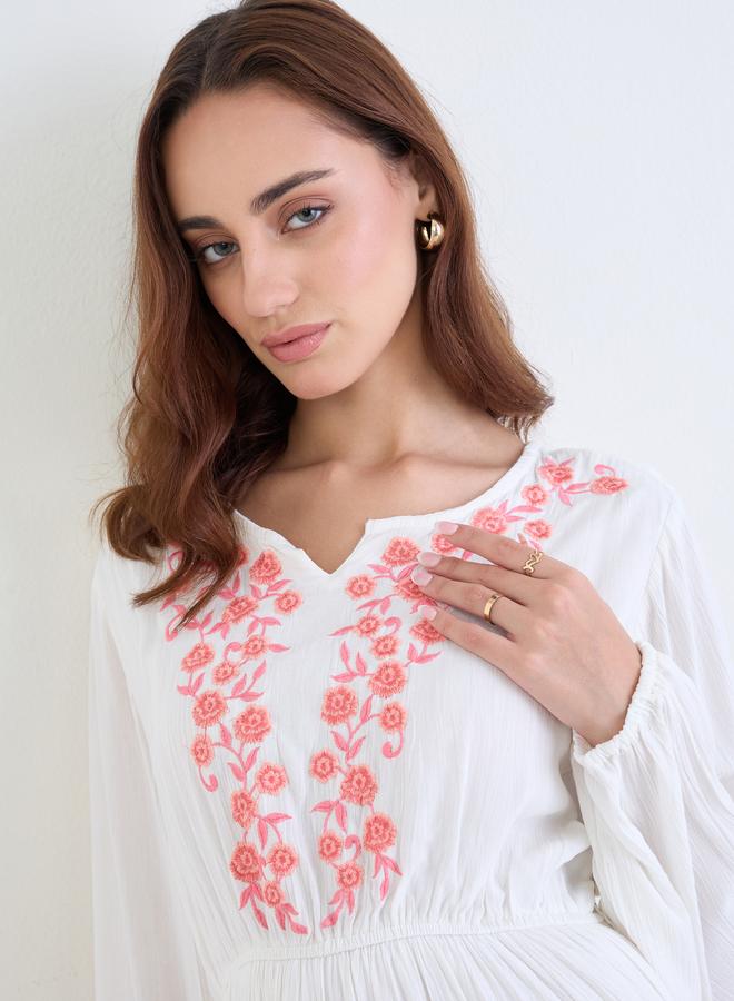 ستايلي فستان طويل مطرز بأكمام طويلة - Image 3