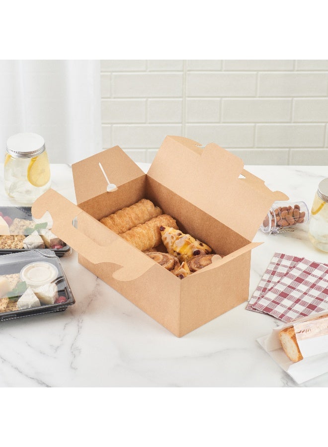 Restaurantware Bio Tek 10.2 x 5.9 x 6.9 Inch Treat Boxes With Handles, 100 Rectangle Gable Boxes - With Secure Tab, Grease-Resistant, Kraft Paper Cardboard Lunch Boxes, Recyclable - Image 5
