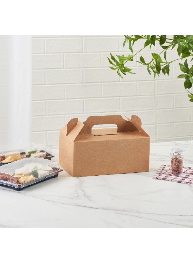Restaurantware Bio Tek 10.2 x 5.9 x 6.9 Inch Treat Boxes With Handles, 100 Rectangle Gable Boxes - With Secure Tab, Grease-Resistant, Kraft Paper Cardboard Lunch Boxes, Recyclable - Image 3