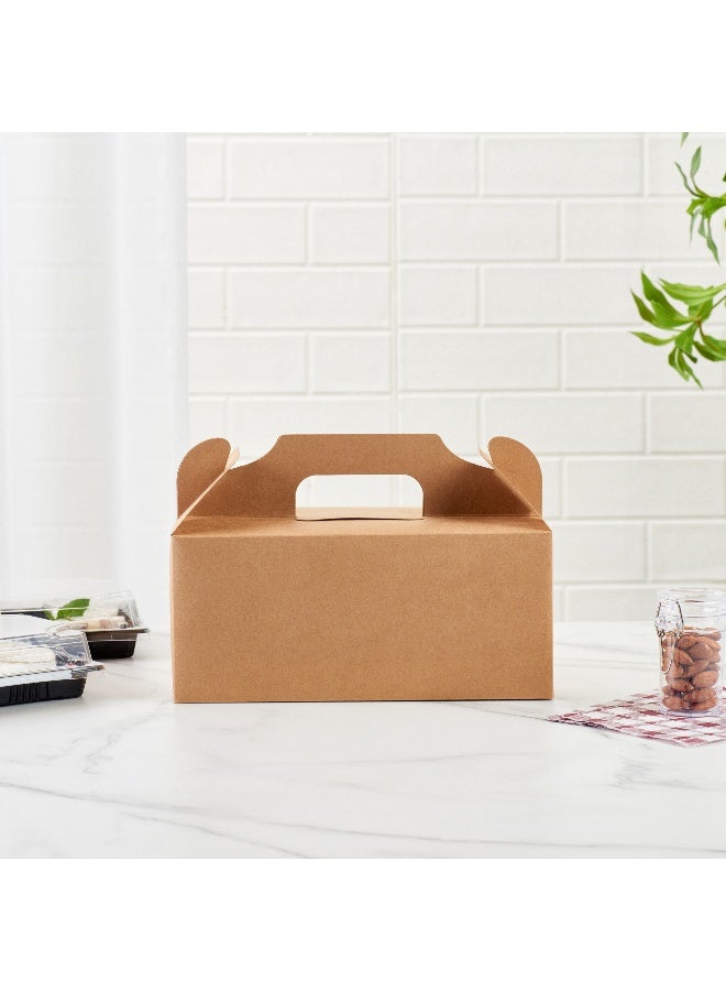 Restaurantware Bio Tek 10.2 x 5.9 x 6.9 Inch Treat Boxes With Handles, 100 Rectangle Gable Boxes - With Secure Tab, Grease-Resistant, Kraft Paper Cardboard Lunch Boxes, Recyclable - Image 4