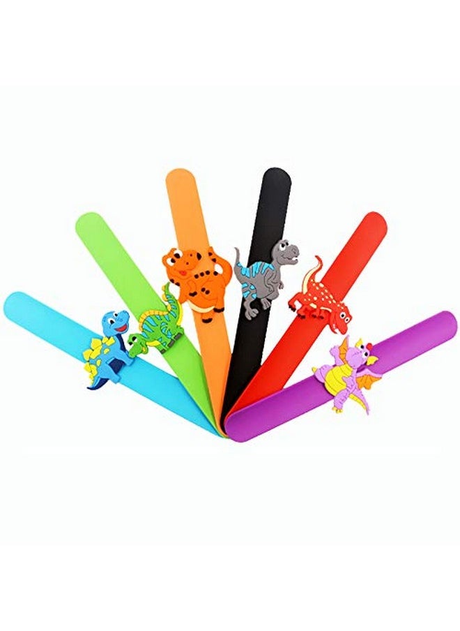 PartyYeah PartyYeah Mcree 6Pcs Dinosaur Slap Bracelet Silicone Wristbands Dinosaur Party Supplies Kids Party Favors Decor Toy School Prize Gifts Children Goodie Bag Fillers Dinosaur Multi-coloured  - Image 4