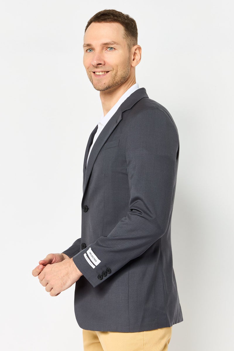SELECTED Men Slim Fit Solid Semi Formal Blazer, Dark Grey - Image 4