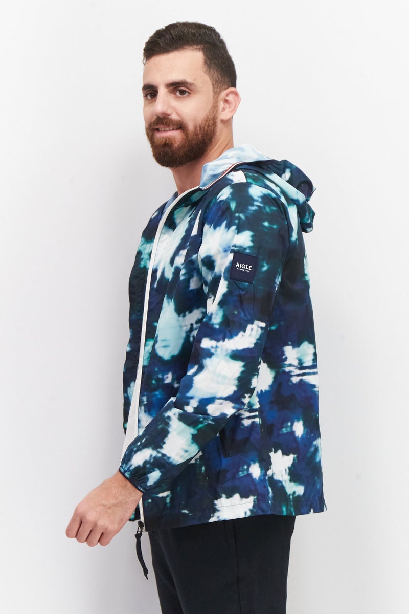 Aigle Men Hooded Long Sleeve Tie Dye Jacket, Navy - Image 4