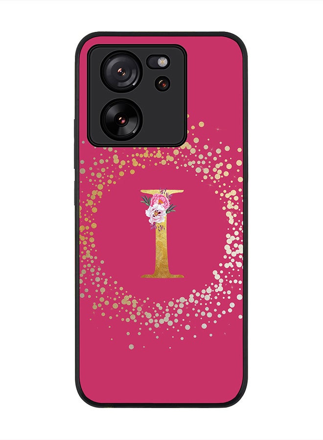 Stylizedd Rugged Black Edge case for Xiaomi 13T / Xiaomi 13T Pro, Slim fit Soft Case Custom Monogram Initial Letter Floral Pattern Alphabet -I (Dark Pink Rose) - Image 1