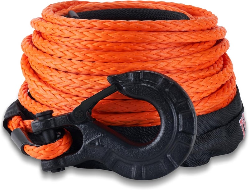 TYT 3/8" x 100 ft. Synthetic Winch Rope - 25000lbs Dyneema Winch Cable Line with Hook and Sleeve Protection for Off-Road Vehicles - Image 1