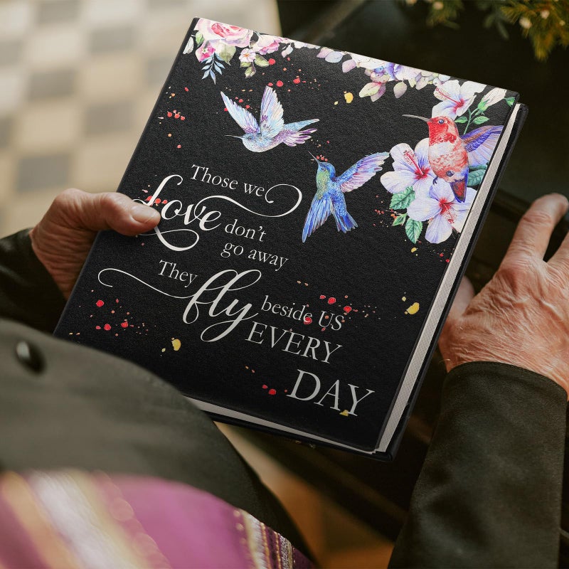 ReliThick Cardinal Funeral Photo Album 4 x 6 Inch 200 Blank Pages Memorial Leather Memory Album Scrapbook for Memorial Service Celebration of Life Decor in Loving Party Supply(Hummingbird) - Image 3