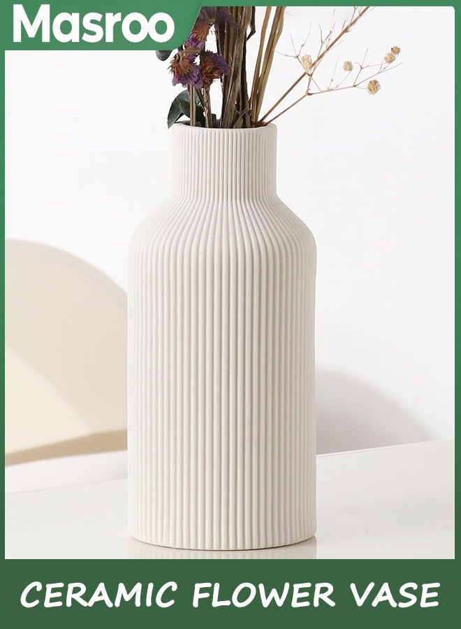 Masroo Vase, White Ceramic Flower Vase, Vase Minimalist Modern Home Decor, Vase Matte Finish Vase for Table, Fireplace, Shelf, Mantel, Entryway and Centerpieces - Image 1