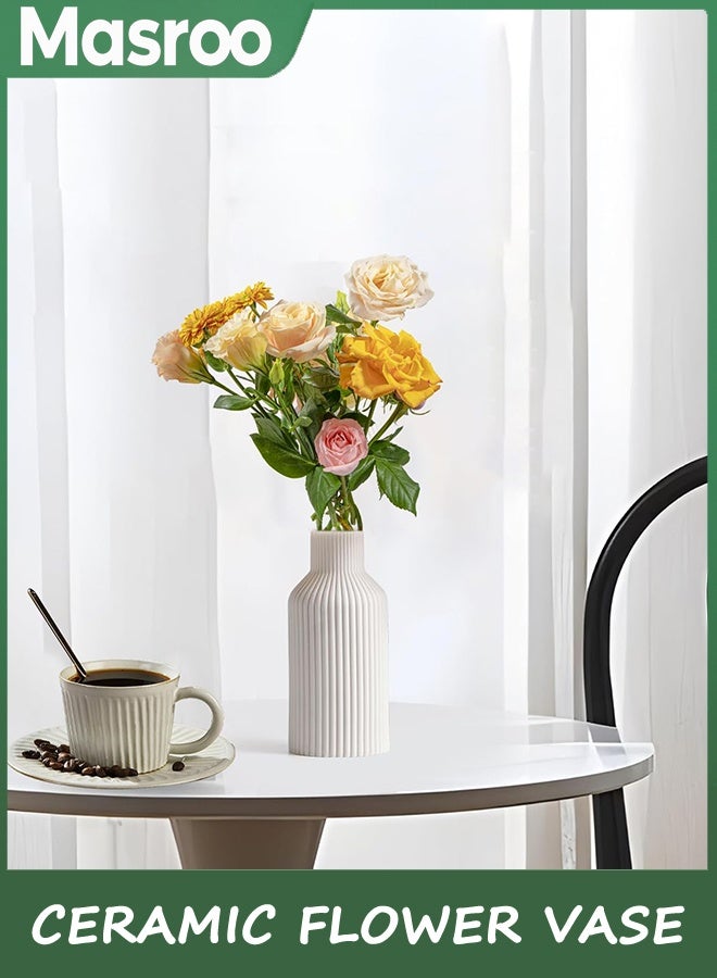 Masroo Vase, White Ceramic Flower Vase, Vase Minimalist Modern Home Decor, Vase Matte Finish Vase for Table, Fireplace, Shelf, Mantel, Entryway and Centerpieces - Image 3