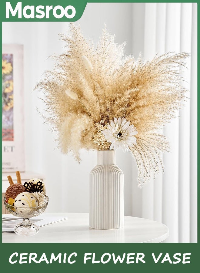 Masroo Vase, White Ceramic Flower Vase, Vase Minimalist Modern Home Decor, Vase Matte Finish Vase for Table, Fireplace, Shelf, Mantel, Entryway and Centerpieces - Image 5