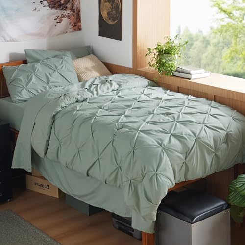 Bedsure Bedsure Twin XL Comforter Set  Extra Long 5 Pieces Dorm Bedding Sets GentleSoft Pinch Pleat Sage Green Bed in a Bag with Pintuck Comforter Sheets Pillowcase  Sham 