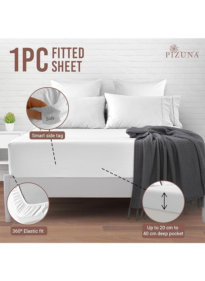 erorex 100 Percent Cotton Queen Fitted Sheet 160X200 Cm White 400 Thread Count Long Staple Cotton Sateen Weave Fitted Sheet Queen Size With Deep Pocket Sheet Fits 40Cm Fitted Bed Sheet 1 Pc  - Image 3