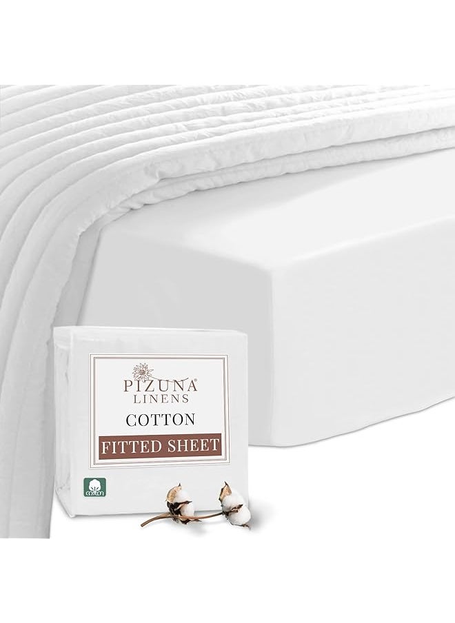erorex 100 Percent Cotton Queen Fitted Sheet 160X200 Cm White 400 Thread Count Long Staple Cotton Sateen Weave Fitted Sheet Queen Size With Deep Pocket Sheet Fits 40Cm Fitted Bed Sheet 1 Pc  - Image 1