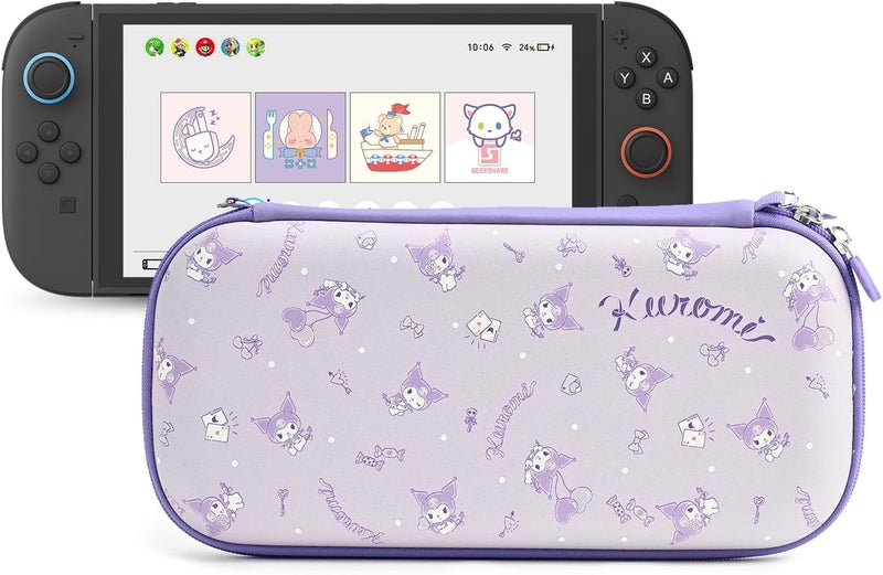 Kuitmor Carrying Case Compatible with Switch 2 (2025) 7.9 Inch, Hard-Shell Slim Travel Case with 12 Game Card Slots for Switch 2 Console and Accessories, Candy Party (Purple) - Image 1