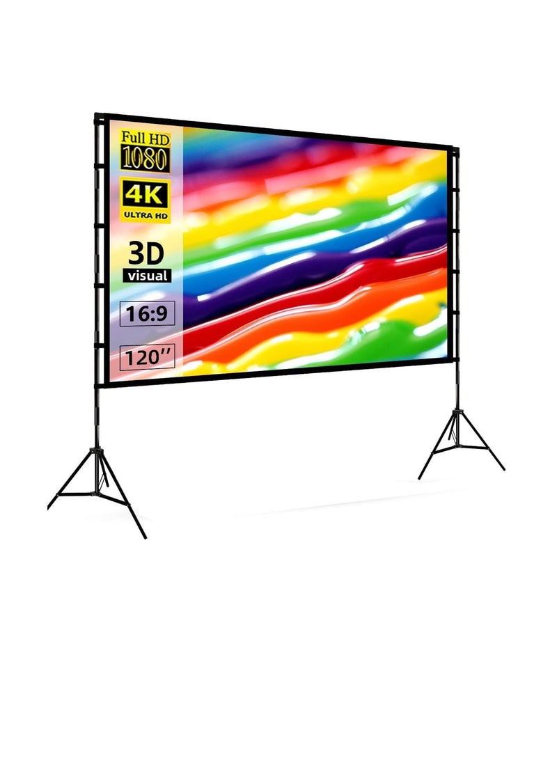 Generic Projector Screen and Stand, 120 inch Portable Projector Screen with Stand, Indoor Outdoor Projection Screen, 16:9 4K HD Wrinkle-Free Movie Screen with Carry Bag for Home Movie Theater (120")  - Image 1