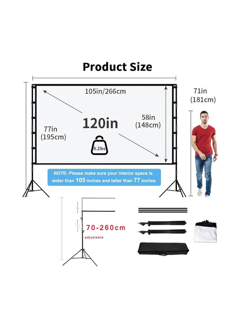 Generic Projector Screen and Stand, 120 inch Portable Projector Screen with Stand, Indoor Outdoor Projection Screen, 16:9 4K HD Wrinkle-Free Movie Screen with Carry Bag for Home Movie Theater (120")  - Image 2