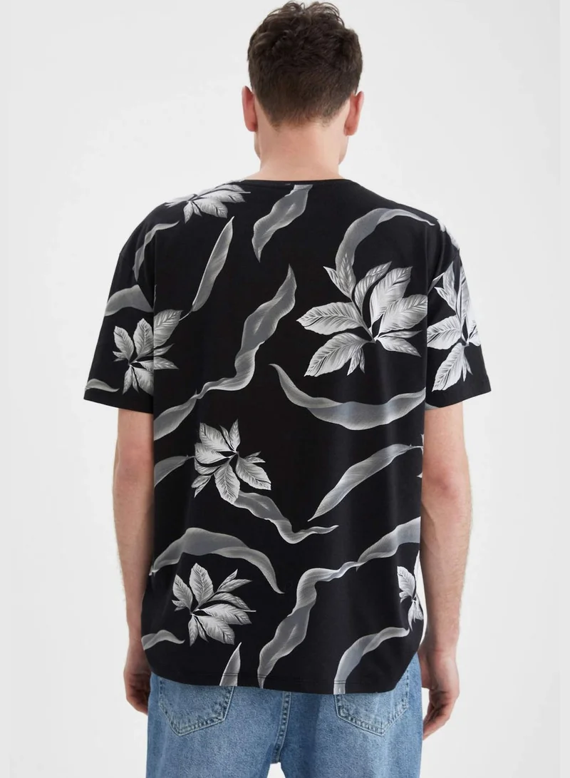 DeFacto Regular Fit Floral Printed Short Sleeve Crew Neck T-Shirt