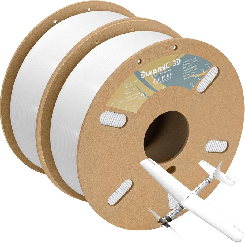DURAMIC 3D PLA+ Filament 1.75mm 2Kg White, PLA Plus Filament 2 Pack 1kg Spool(2.2lbs) Tougher and Stronger, Dimensional Accuracy Probability +/- 0.02mm - Image 1