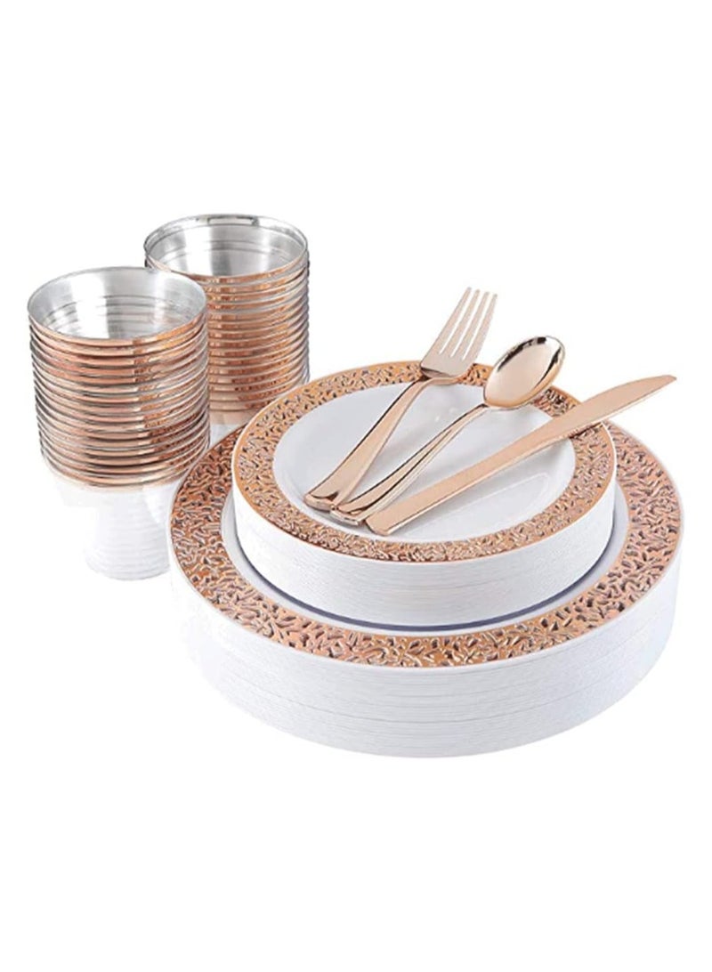 Joyelink 150Pcs Rose Gold Party Supplies Party Tableware Party Disposable Plastic Cutlery Set, Party Supplies Plate, Spoon,cup,Cutlery-25 Guests - Image 1