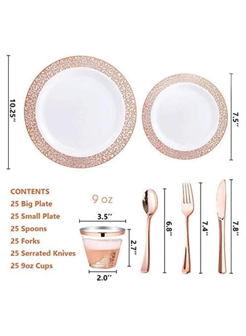 Joyelink 150Pcs Rose Gold Party Supplies Party Tableware Party Disposable Plastic Cutlery Set, Party Supplies Plate, Spoon,cup,Cutlery-25 Guests - Image 2