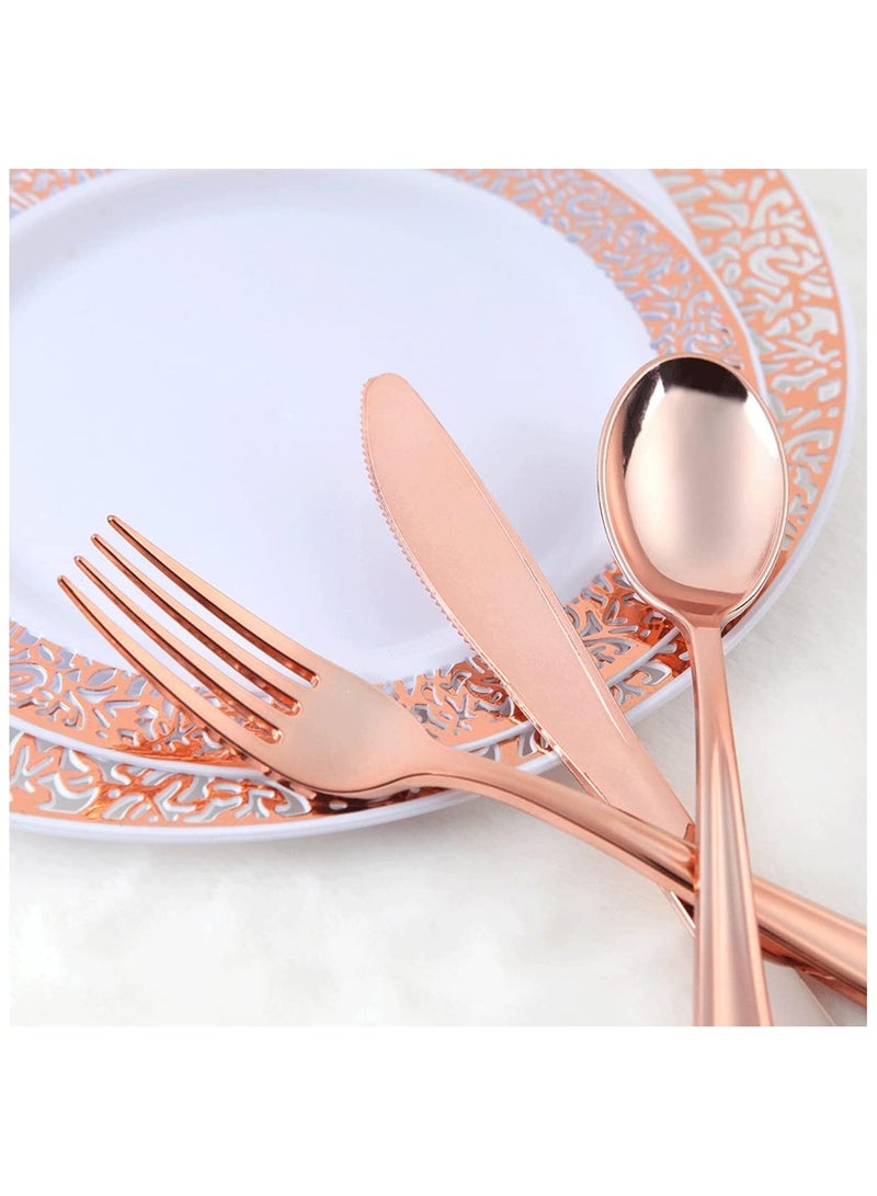 Joyelink 150Pcs Rose Gold Party Supplies Party Tableware Party Disposable Plastic Cutlery Set, Party Supplies Plate, Spoon,cup,Cutlery-25 Guests - Image 3