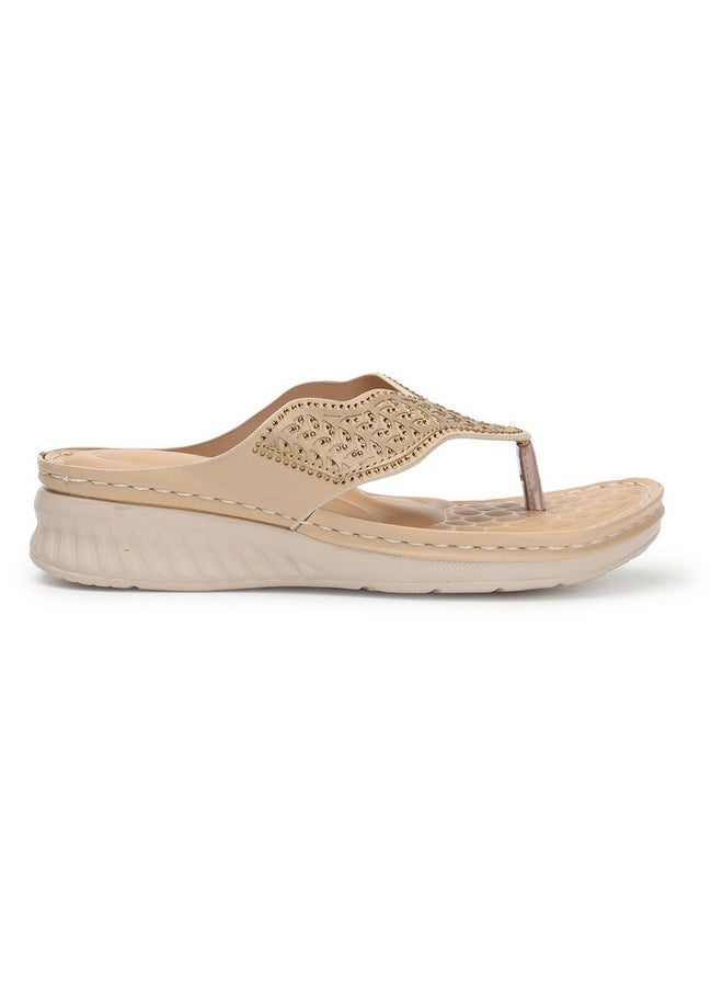 XE Looks - XE Looks Women's Beige Doctor Slippers | Elegant Perforated Design with Cushioned Wedge Sole | Superior Comfortable and Durable Doctor Slipper For Girls & Women - Image 1