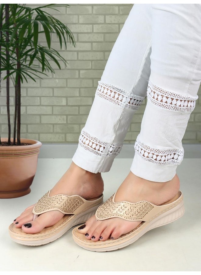 XE Looks - XE Looks Women's Beige Doctor Slippers | Elegant Perforated Design with Cushioned Wedge Sole | Superior Comfortable and Durable Doctor Slipper For Girls & Women - Image 1