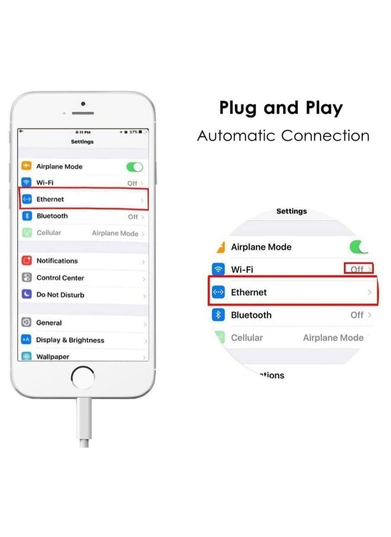 KASTWAVE - Lightning to Ethernet Adapter, RJ45 Ethernet LAN Network Adapter Cable with 8 Pin Connector Compatible with iPhone 13/12/11/XS/XR/X/8/7/iPad/iPod, Plug and Play, Supports 100Mbps [MFi Certified] - Image 1