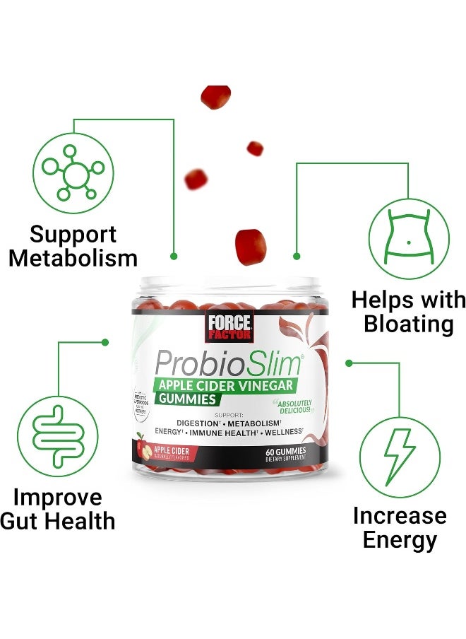 Force Factor Force Factor ProbioSlim Apple Cider Vinegar Gummies with Organic Apple Cider Vinegar and LactoSpore Probiotics and Prebiotics to Support Digestion, Metabolism, and Immune Health, 60 Gummies  - Image 2