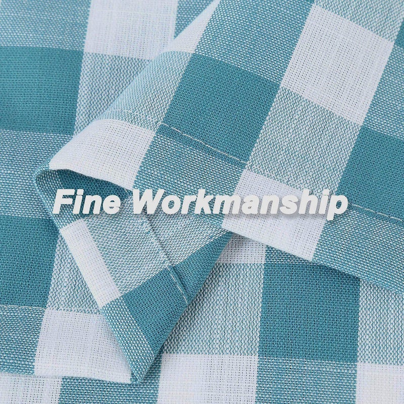 Bapawfish Teal Dark Blue Buffalo Check Valance Curtains For Kitchen  Plaid Gingham Farmhouse Thick Yarn Dyed Fabric Rod Pocket Valance Curtains For Windows Kitchen Cafe Curtains  Teal/White  55"" X 15"" - Image 4