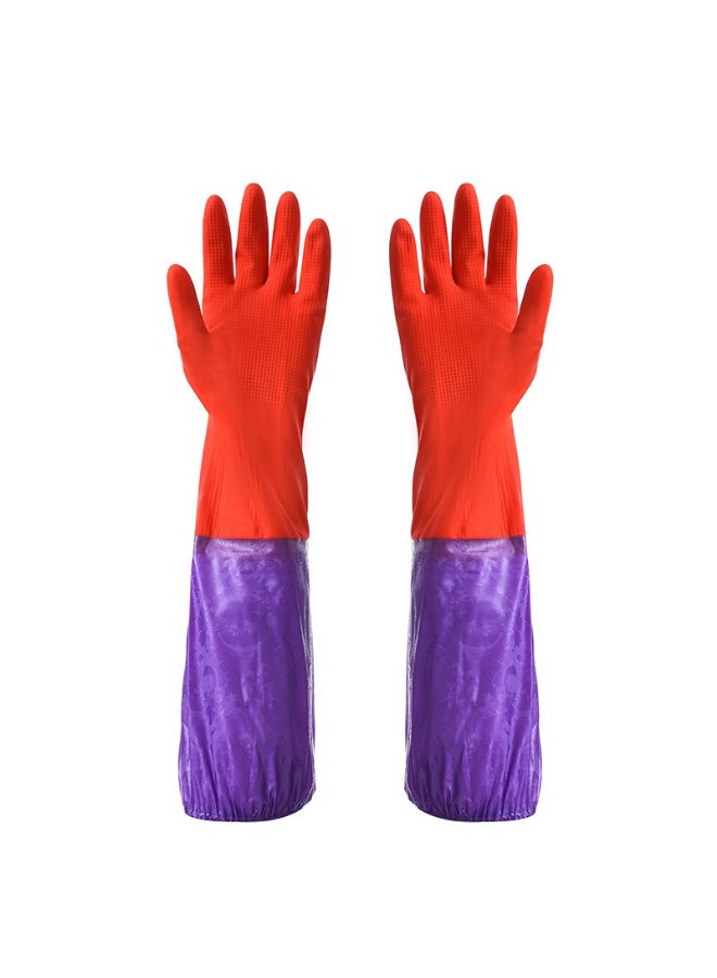 Waterproof Long Sleeves Latex Glovesfor Kitchen Dishwashing Purple/Red - Image 1
