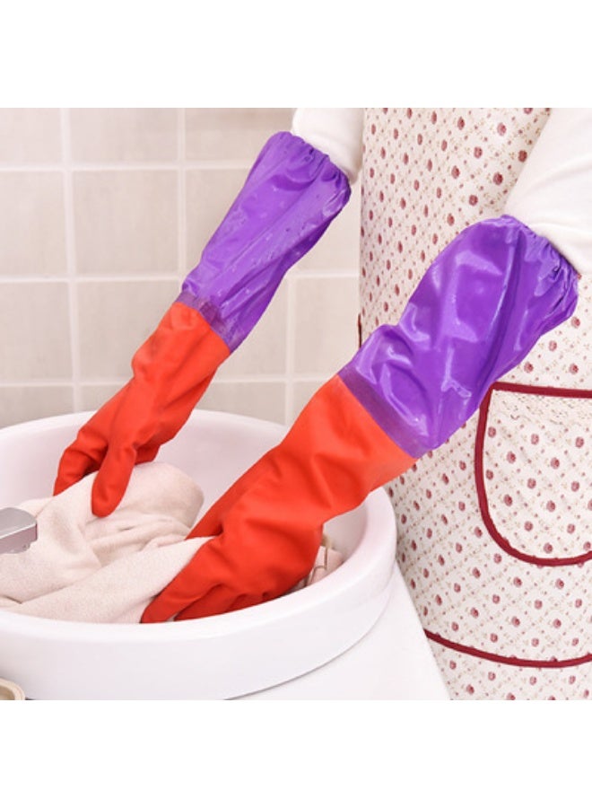 Waterproof Long Sleeves Latex Glovesfor Kitchen Dishwashing Purple/Red - Image 2