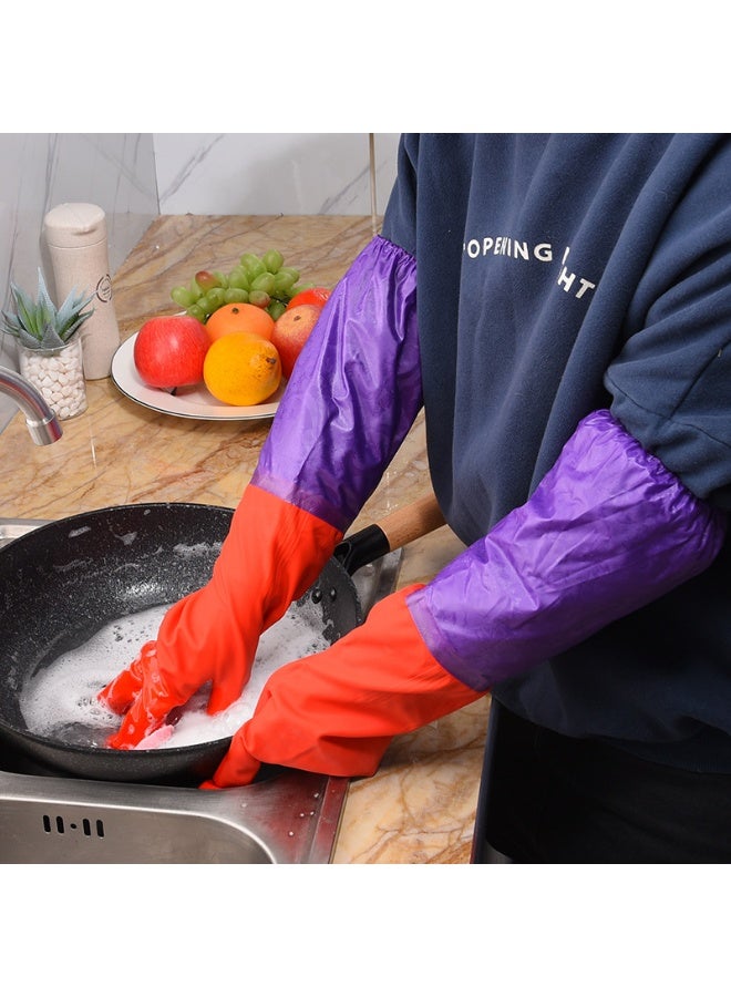 Waterproof Long Sleeves Latex Glovesfor Kitchen Dishwashing Purple/Red - Image 5