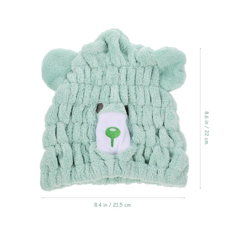 Light Green Coral Fleece Hair Drying Towel Wrap Absorbent Microfiber Bath Cap - Image 3