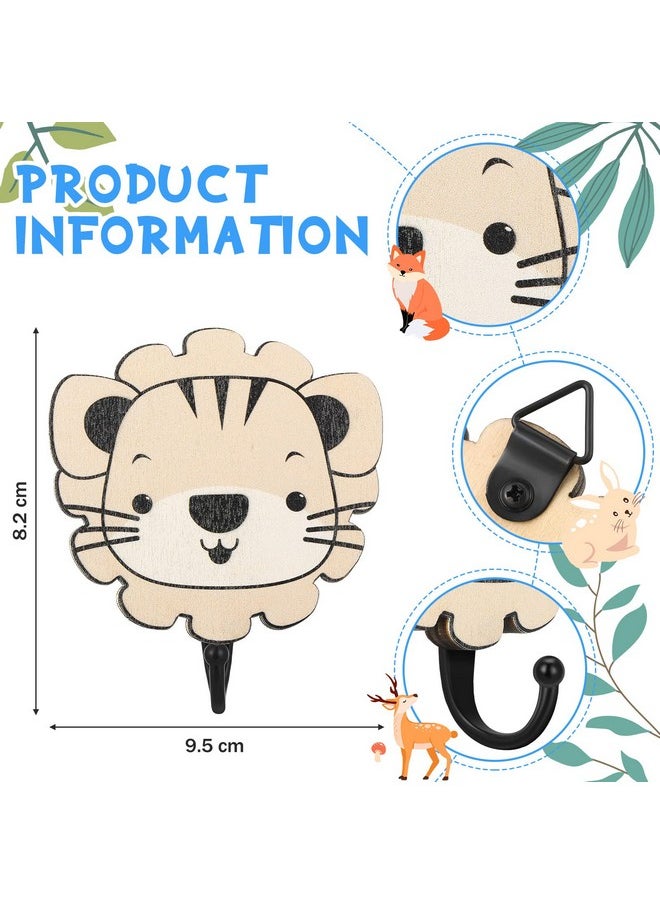 Qunclay 4 Pcs Safari Animal Wall Hooks Decorative Wall Hooks Kids Wall Hooks Decorative Wooden Jungle Animal Wall Hooks Animal Nursery Hooks Wood Giraffe Lion Hanger For Nursery Bathroom Bedroom Home Decor  - Image 2