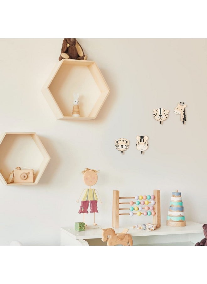 Qunclay 4 Pcs Safari Animal Wall Hooks Decorative Wall Hooks Kids Wall Hooks Decorative Wooden Jungle Animal Wall Hooks Animal Nursery Hooks Wood Giraffe Lion Hanger For Nursery Bathroom Bedroom Home Decor  - Image 5