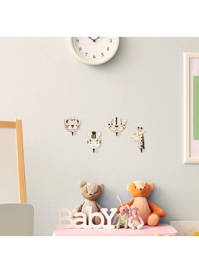 Qunclay 4 Pcs Safari Animal Wall Hooks Decorative Wall Hooks Kids Wall Hooks Decorative Wooden Jungle Animal Wall Hooks Animal Nursery Hooks Wood Giraffe Lion Hanger For Nursery Bathroom Bedroom Home Decor  - Image 4