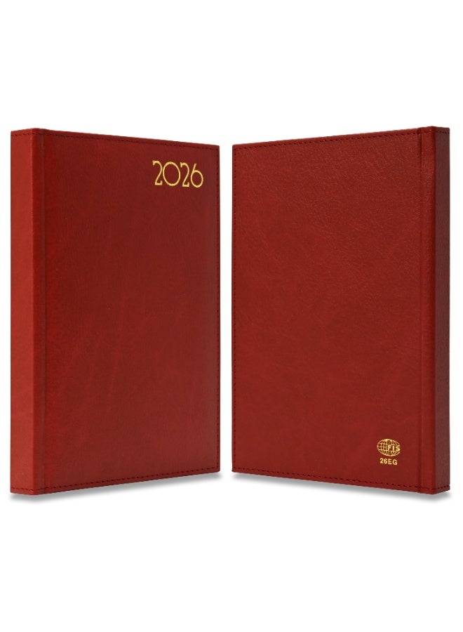 FIS 2026 Diary, Golden A5 Size Diary(148x210mm), Italian PU Materials, 1 Side Padded & Sewn Cover, Gilded Edges, English, 70gsm Italian Ivory Paper, Maroon Color-FSDI26EG26MR - Image 2