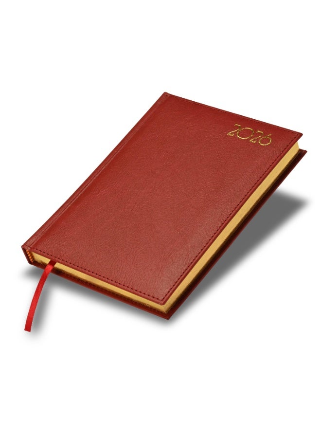 FIS 2026 Diary, Golden A5 Size Diary(148x210mm), Italian PU Materials, 1 Side Padded & Sewn Cover, Gilded Edges, English, 70gsm Italian Ivory Paper, Maroon Color-FSDI26EG26MR - Image 1