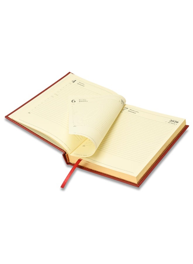 FIS 2026 Diary, Golden A5 Size Diary(148x210mm), Italian PU Materials, 1 Side Padded & Sewn Cover, Gilded Edges, English, 70gsm Italian Ivory Paper, Maroon Color-FSDI26EG26MR - Image 5