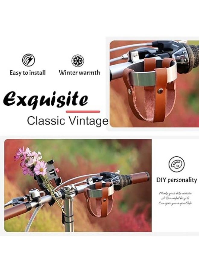 Generic Vintage Leather Bicycle Drink Holder Cruiser Bicycle Coffee Cup Holder Water Bottle Holder with Metal Clip Suitable for Beach Cruiser Motorcycle Bicycle Boat Trolley Wheelchair Scooter Golf Carts  - Image 5