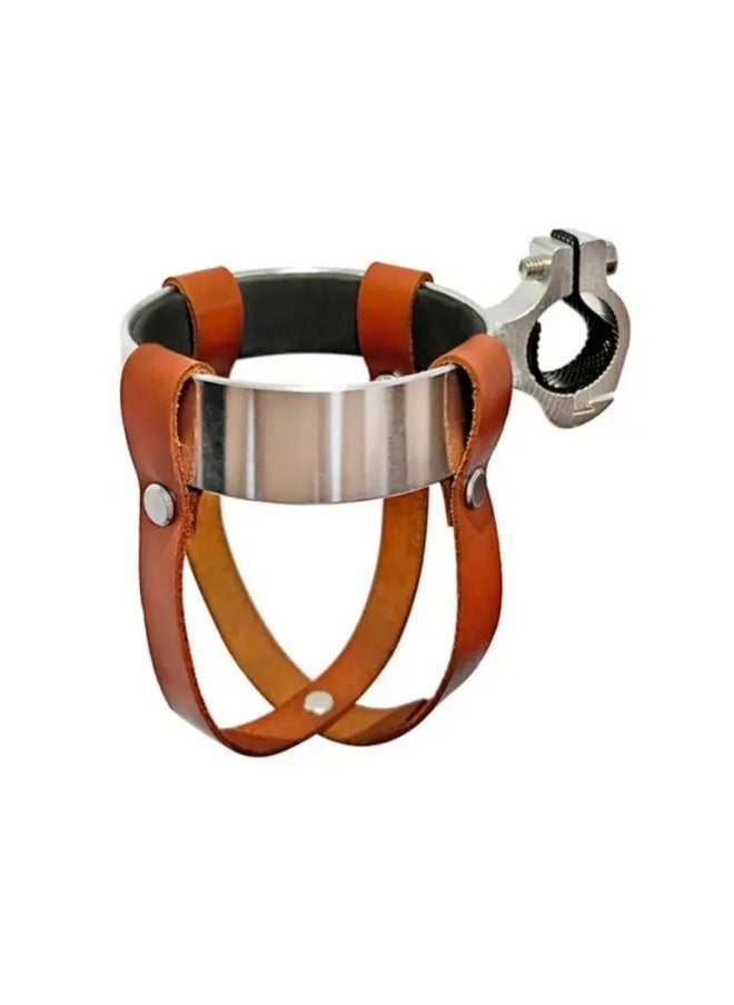 Generic Vintage Leather Bicycle Drink Holder Cruiser Bicycle Coffee Cup Holder Water Bottle Holder with Metal Clip Suitable for Beach Cruiser Motorcycle Bicycle Boat Trolley Wheelchair Scooter Golf Carts  - Image 1
