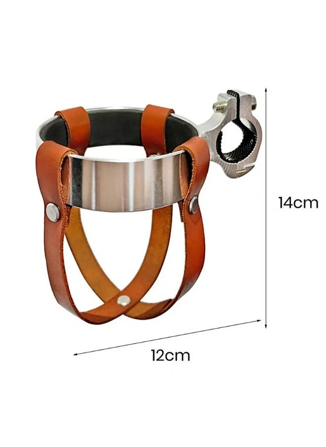 Generic Vintage Leather Bicycle Drink Holder Cruiser Bicycle Coffee Cup Holder Water Bottle Holder with Metal Clip Suitable for Beach Cruiser Motorcycle Bicycle Boat Trolley Wheelchair Scooter Golf Carts  - Image 2